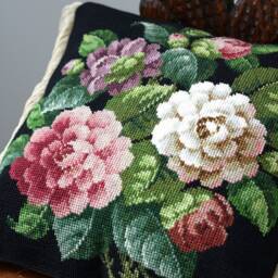 Handmade Victorian-style Needlepoint Cushion With Silk Velvet Backing & Antique French Passementerie Trim - thumbnail 3