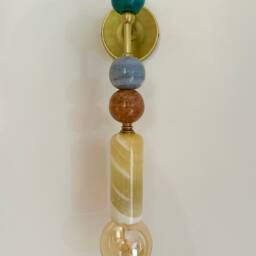 Handmade Brass Finish Sconce Lighting With Natural Marble Gemstones - thumbnail 3