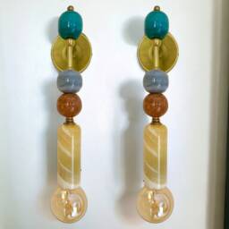 Handmade Brass Finish Sconce Lighting With Natural Marble Gemstones - thumbnail 2