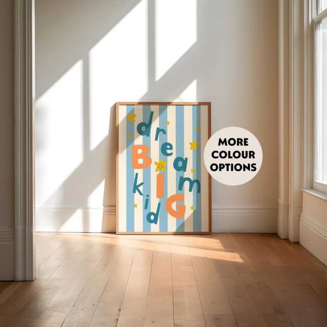 Dream Big Kid, Nursery Quote, Boys Print, Blue Decor, Toddler Wall Playroom Art, Neutral Art - image 1