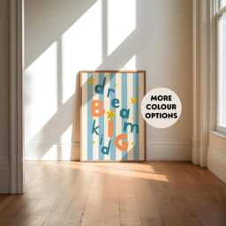 Dream Big Kid, Nursery Quote, Boys Print, Blue Decor, Toddler Wall Playroom Art, Neutral Art - thumbnail 1