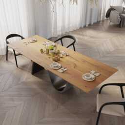 Hardwood Oak Modern Dining Table 044 With A Special Hand-Painted Base in Mixed Black & Grey Colours - thumbnail 3