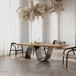 Hardwood Oak Modern Dining Table 044 With A Special Hand-Painted Base in Mixed Black & Grey Colours