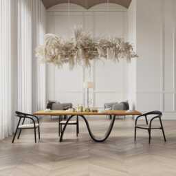 Hardwood Oak Modern Dining Table 044 With A Special Hand-Painted Base in Mixed Black & Grey Colours - thumbnail 2