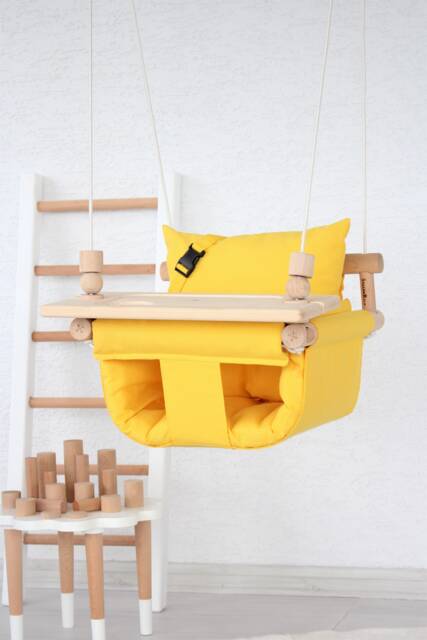 Yellow Cotton Baby Swing Handmade Montessori Highchair Swing - image 1
