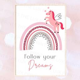Personalised Wall Art Prints Rainbow Fairytale - Girls Set Of 3- Bedroom Nursery Childrens Princess Kids -Playroom Decor - thumbnail 2