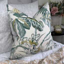 Green Beige Floral Pillow Cover, Cotton Woodland Cushion Contemporary/Countryside Home - thumbnail 1