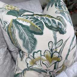 Green Beige Floral Pillow Cover, Cotton Woodland Cushion Contemporary/Countryside Home - thumbnail 4