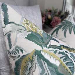 Green Beige Floral Pillow Cover, Cotton Woodland Cushion Contemporary/Countryside Home - thumbnail 3