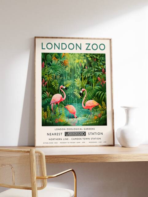 London Zoo Print, Flamingo Animal Poster, Botanical Decor, Henri Rousseau Wall Art, Tropical Jungle Safari Print - image 1