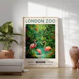 London Zoo Print, Flamingo Animal Poster, Botanical Decor, Henri Rousseau Wall Art, Tropical Jungle Safari Print - thumbnail 3