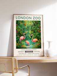 London Zoo Print, Flamingo Animal Poster, Botanical Decor, Henri Rousseau Wall Art, Tropical Jungle Safari Print - thumbnail 1
