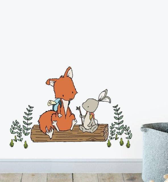 Fox & Bunny Want To Be Adventurers Wall Sticker Decal - Nursery Stickers, Animal Decals, Home Decor, Baby Room, Girl, Boy