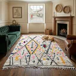 Handmade Wool Azilal Rug - Colorful Geometric Boho Living Room Carpet - thumbnail 1