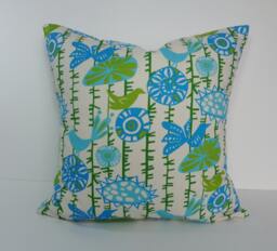 Aqua Bird Print Pillow Cover Green Floral Cushion - 18 X 18 - thumbnail 1