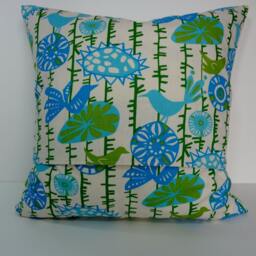 Aqua Bird Print Pillow Cover Green Floral Cushion - 18 X 18 - thumbnail 3