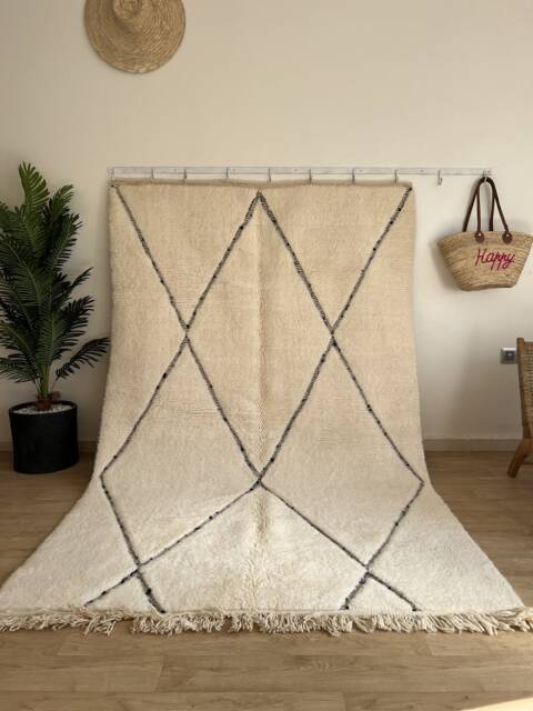 Ivory Moroccan Rug - Handmade Wool Beni Ourain Style Minimalist Cream Area Carpet - image 1