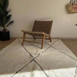 Ivory Moroccan Rug - Handmade Wool Beni Ourain Style Minimalist Cream Area Carpet - thumbnail 2