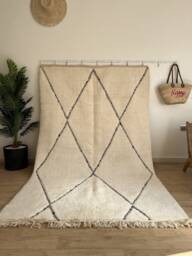 Ivory Moroccan Rug - Handmade Wool Beni Ourain Style Minimalist Cream Area Carpet