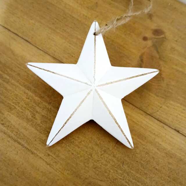 White Wooden 3D Chunky Hanging Star Decoration - The Home & Hearts Shop Rustic Shabby Wall Decor Christmas Wedding Gift - image 1