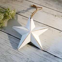 White Wooden 3D Chunky Hanging Star Decoration - The Home & Hearts Shop Rustic Shabby Wall Decor Christmas Wedding Gift - thumbnail 2