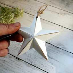 White Wooden 3D Chunky Hanging Star Decoration - The Home & Hearts Shop Rustic Shabby Wall Decor Christmas Wedding Gift - thumbnail 3