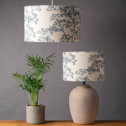 Cow Parsley Lampshade. Indigo Blue & Beige Cottagecore Botanical Leaves Flowers Cylinder Style Shade. 30cm & 40cm Sizes Available