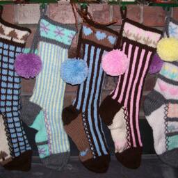 Hand Knit Christmas Stocking Pastel Blue Seafoam Lavender Stripes Santa's Works - thumbnail 4