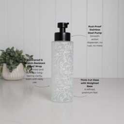 500Ml Frosted Glass Soap Dispenser With White Line Art Wrap, Artistic Reusable Bottle For Bathroom Or Kitchen, Eco Gift Home - thumbnail 3