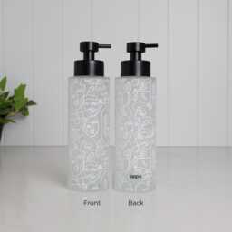 500Ml Frosted Glass Soap Dispenser With White Line Art Wrap, Artistic Reusable Bottle For Bathroom Or Kitchen, Eco Gift Home - thumbnail 2