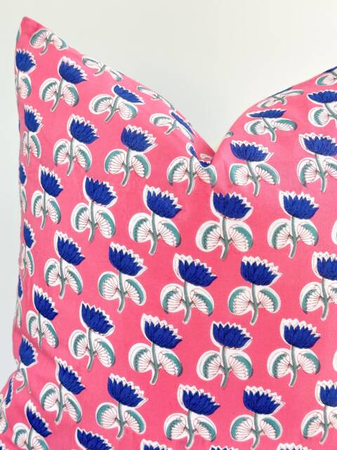 Fuchsia Pink Indian Block Print Pillow Cover , Cotton Voile Hand Mede - image 1
