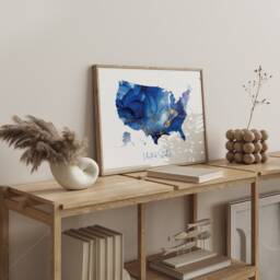 United States Map Blue & Gold Wall Art Print - Usa America - thumbnail 2