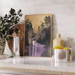Golden Canyon Poster, Abstract Landscape Wall Art, Purple River Modern Print - thumbnail 3