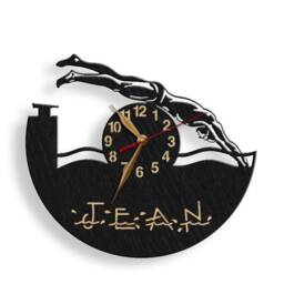 Swimmer Wood Wall Clock, Personalized Sports Art, Non-Ticking - 12-18 Inch - thumbnail 1