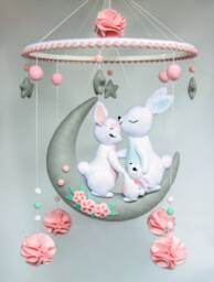 Baby Mobile With Bunnies - Mobile Baby For Girl Nursery Rabbits Crib Hanging Nursery - thumbnail 1