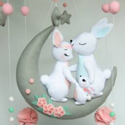 Baby Mobile With Bunnies - Mobile Baby For Girl Nursery Rabbits Crib Hanging Nursery - thumbnail 2