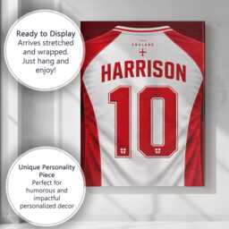 Personalised Name England Canvas Wall Art Football Jersey T Shirt Number Supporter St Georges Cross Sport Fan Bedroom Decor Gift Print - thumbnail 3