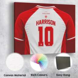 Personalised Name England Canvas Wall Art Football Jersey T Shirt Number Supporter St Georges Cross Sport Fan Bedroom Decor Gift Print - thumbnail 4