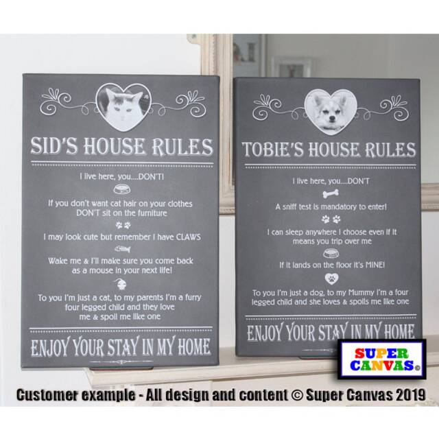 Pet Dog Cat House Rules Personalised Photo Portrait Handmade Sign Framed Canvas Print Fun Puppy Mum Dad Birthday Christmas Gift - image 1