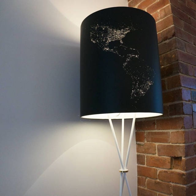Modern Floor Lamp Tripod Design With Illuminated World Map Solar Eclipse - image 1