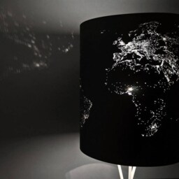 Modern Floor Lamp Tripod Design With Illuminated World Map Solar Eclipse - thumbnail 2