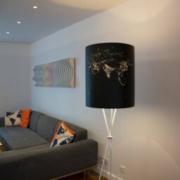 Modern Floor Lamp Tripod Design With Illuminated World Map Solar Eclipse - thumbnail 3