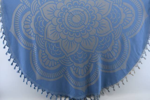 "Patterned Round Towel, Turkish Towel, Blue Throw, Seat Cover, 60""x60" - image 1