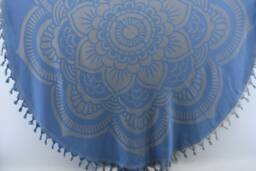 "Patterned Round Towel, Turkish Towel, Blue Throw, Seat Cover, 60""x60"