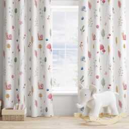 Woodland - Colourful Snails & Mushroom Curtains, Nursery Curtains Blackout Or Non Blackout, With Eyelets, Pencil Pleat Rod Pocket