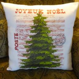 Joyeux Noel Christmas Pillow, French Country Tree & Sheet Music - thumbnail 2
