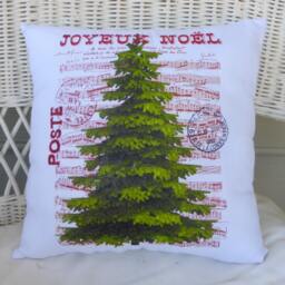 Joyeux Noel Christmas Pillow, French Country Tree & Sheet Music - thumbnail 1