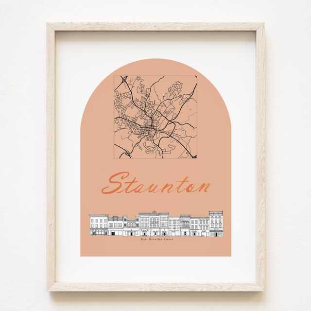 Staunton Streetscape + Map Drawing E Beverley Street Virginia City Plan - Art Print Wedding Realtor Graduation Moving Gift Local Decor - image 1