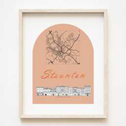 Staunton Streetscape + Map Drawing E Beverley Street Virginia City Plan - Art Print Wedding Realtor Graduation Moving Gift Local Decor - thumbnail 1