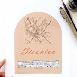 Staunton Streetscape + Map Drawing E Beverley Street Virginia City Plan - Art Print Wedding Realtor Graduation Moving Gift Local Decor - thumbnail 2